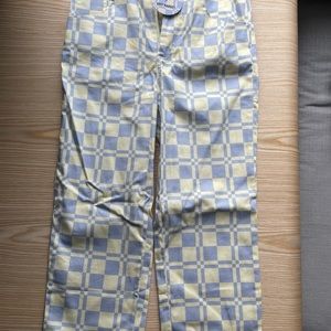 Blue and White Pattern High Rise Jeans